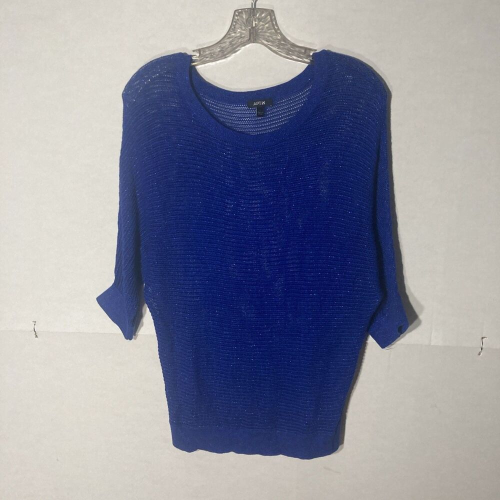 APT 9 blue glitter ribbed scoop neck Dolman sleeves banded waist sweater top L